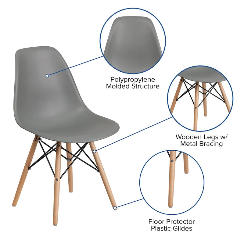 Mid-Century Modern Molded Plastic Side Chair with Wooden Legs