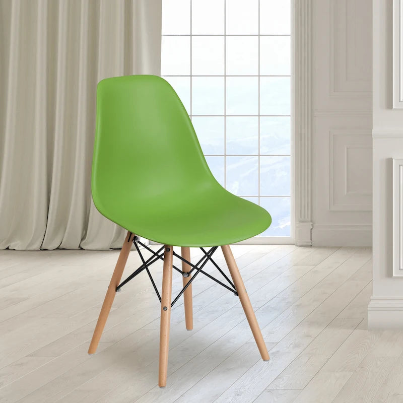 Mid-Century Modern Molded Plastic Side Chair with Wooden Legs