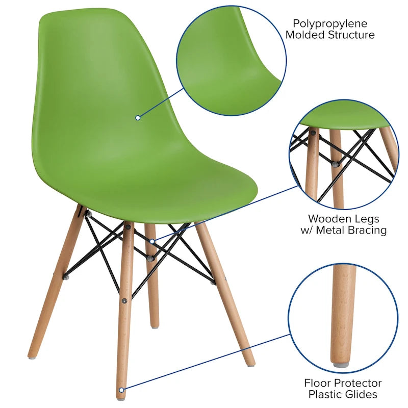 Mid-Century Modern Molded Plastic Side Chair with Wooden Legs