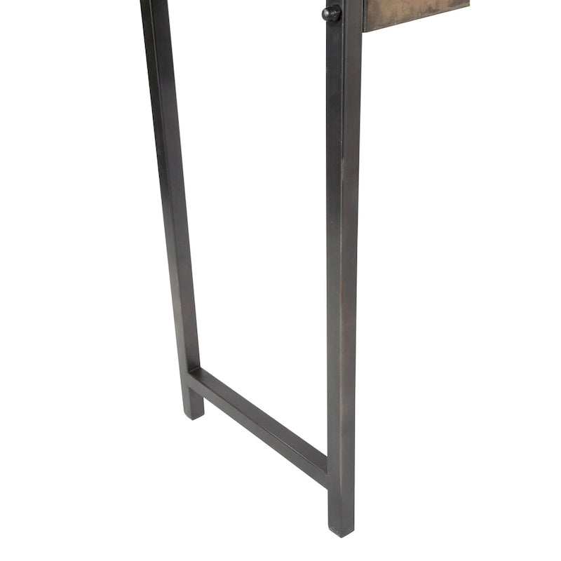 Rustic Bronze Metal Console Table with Aged Wood Top and Square Legs