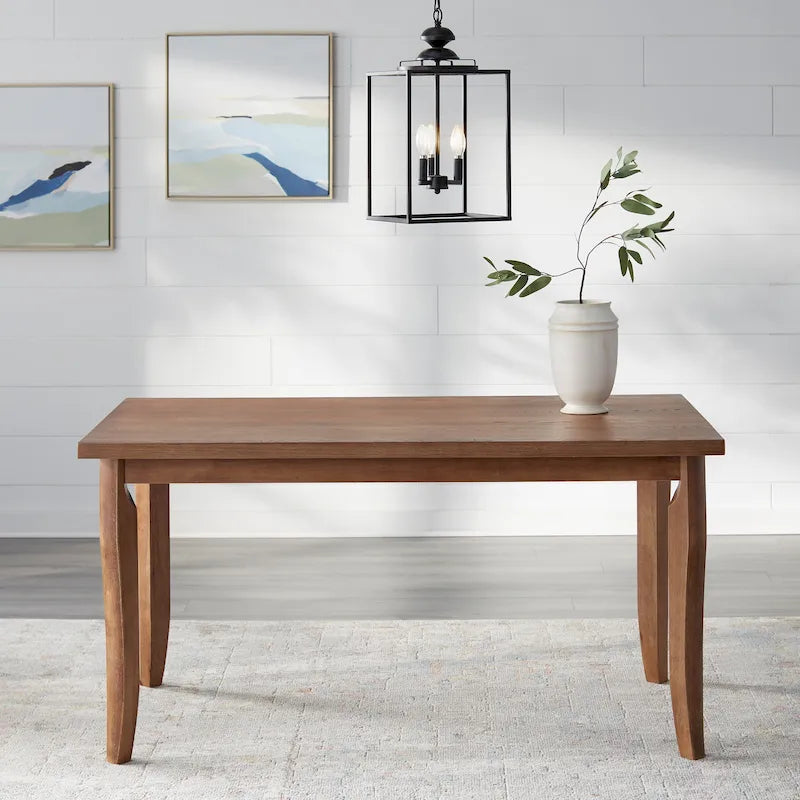 Weathered Brown Rubberwood Rectangular Dining Table Tapered Legs Rustic Style