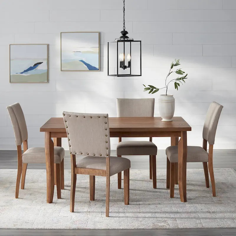 Weathered Brown Rubberwood Rectangular Dining Table Tapered Legs Rustic Style