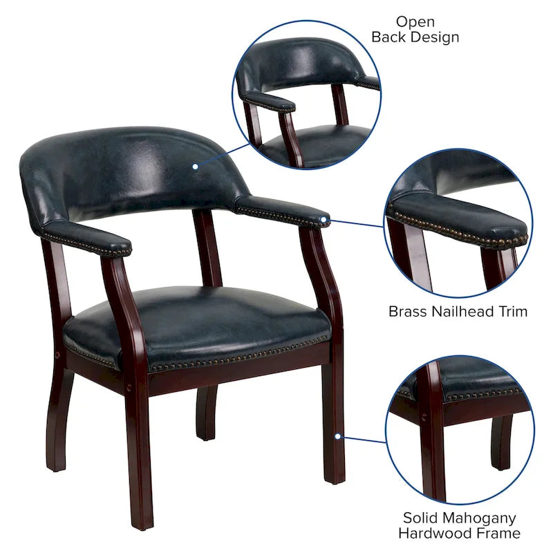 Fauteuil de réception de bureau traditionnel capitonné de type fauteuil de capitaine, avec clous décoratifs sur les accoudoirs