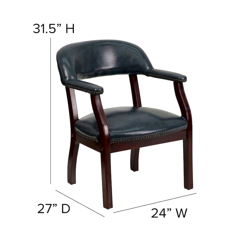 Fauteuil de réception de bureau traditionnel capitonné de type fauteuil de capitaine, avec clous décoratifs sur les accoudoirs