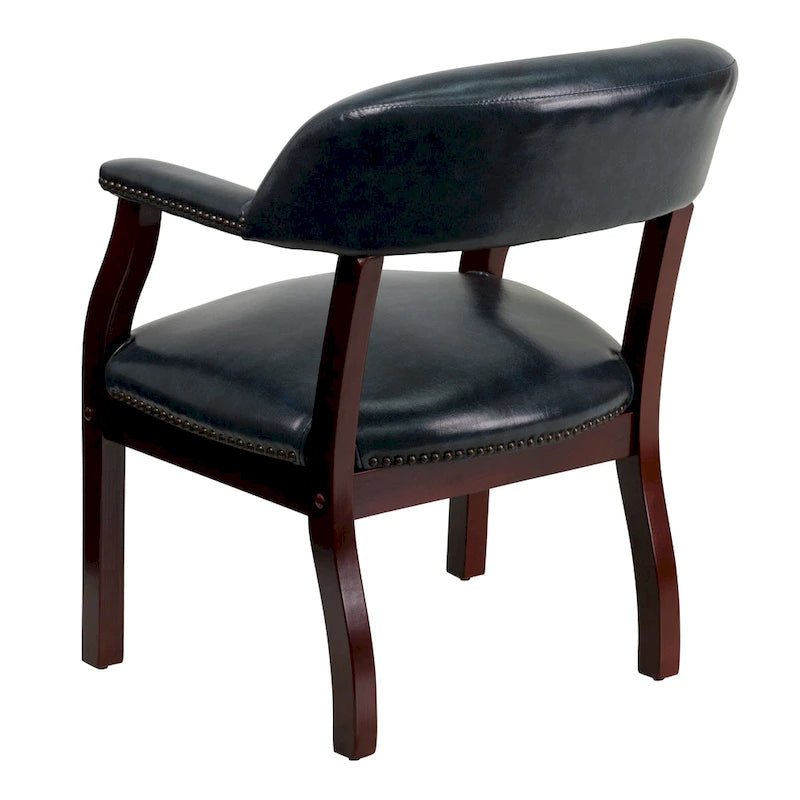 Fauteuil de réception de bureau traditionnel capitonné de type fauteuil de capitaine, avec clous décoratifs sur les accoudoirs