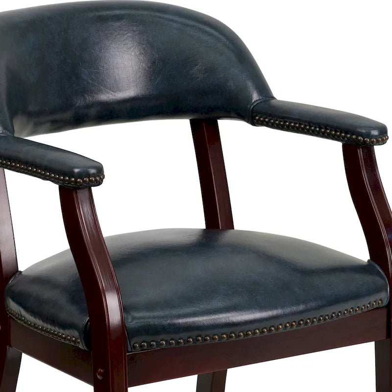 Fauteuil de réception de bureau traditionnel capitonné de type fauteuil de capitaine, avec clous décoratifs sur les accoudoirs