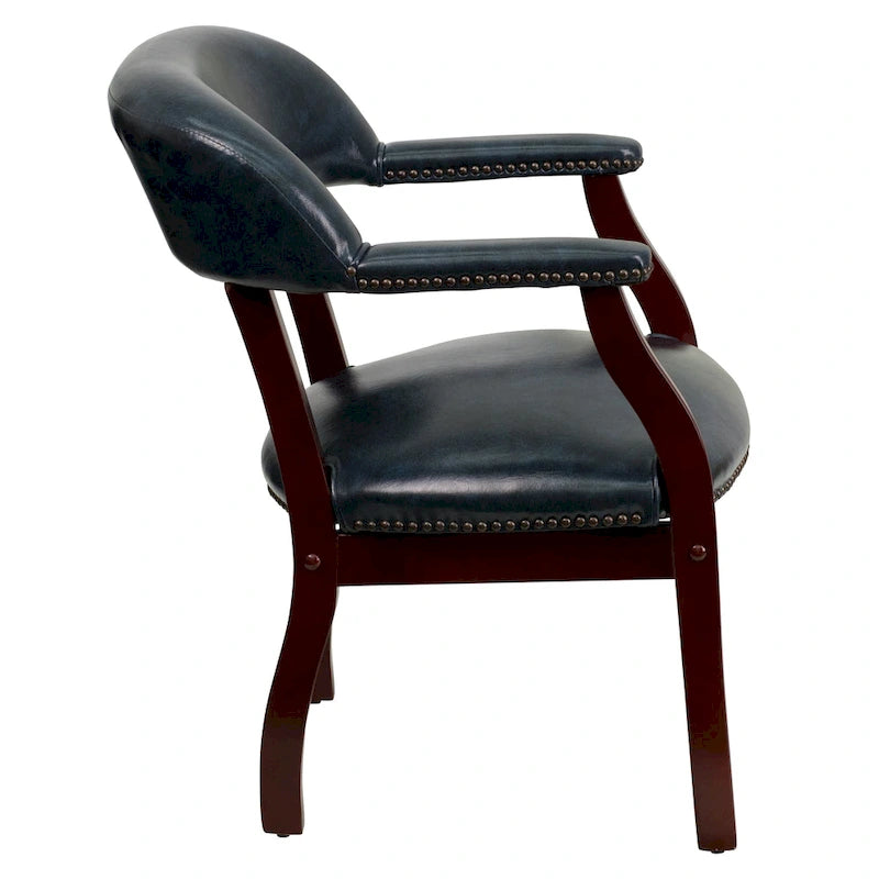 Fauteuil de réception de bureau traditionnel capitonné de type fauteuil de capitaine, avec clous décoratifs sur les accoudoirs