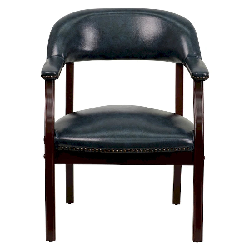 Fauteuil de réception de bureau traditionnel capitonné de type fauteuil de capitaine, avec clous décoratifs sur les accoudoirs