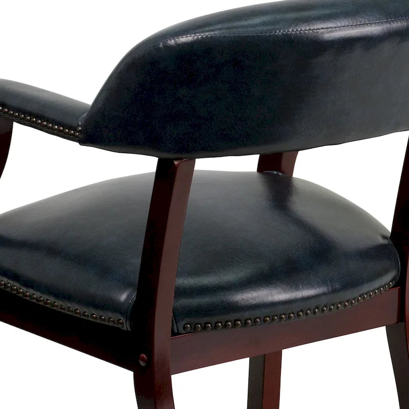 Fauteuil de réception de bureau traditionnel capitonné de type fauteuil de capitaine, avec clous décoratifs sur les accoudoirs