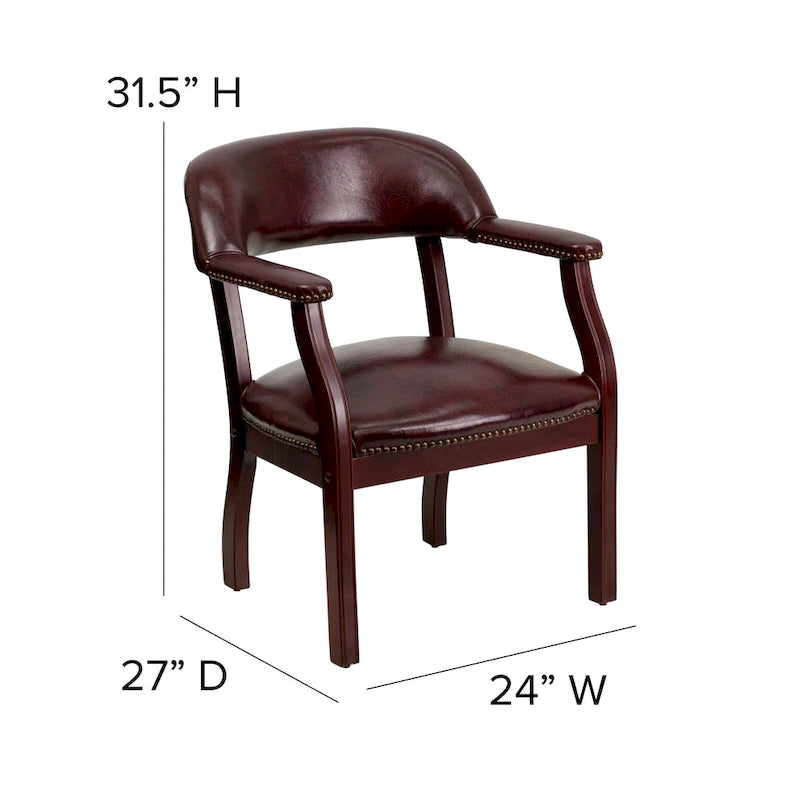 Fauteuil de réception de bureau traditionnel capitonné de type fauteuil de capitaine, avec clous décoratifs sur les accoudoirs