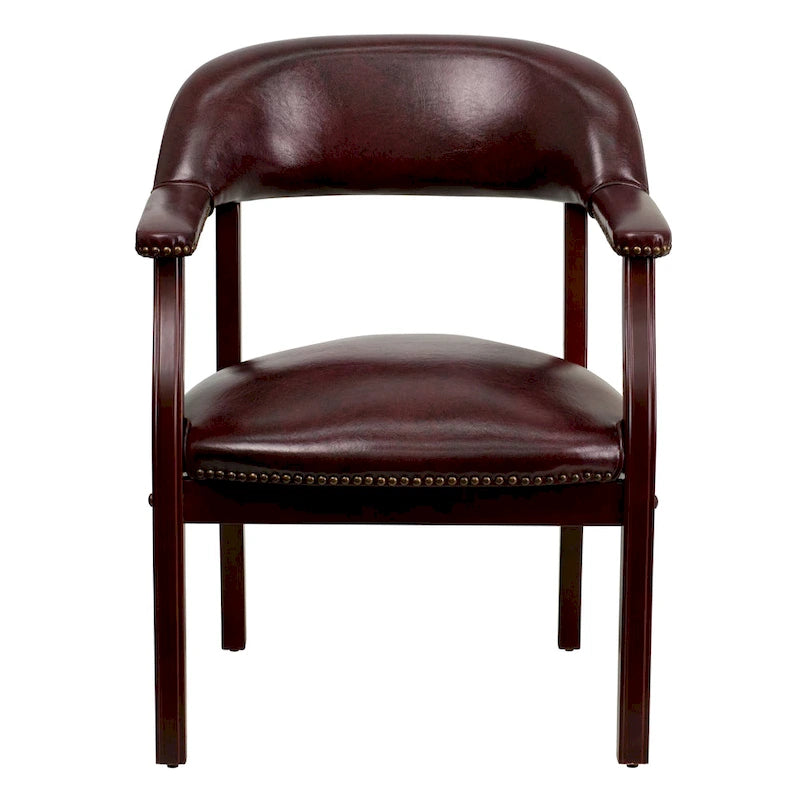 Fauteuil de réception de bureau traditionnel capitonné de type fauteuil de capitaine, avec clous décoratifs sur les accoudoirs