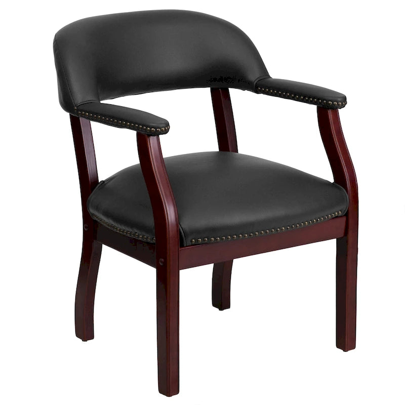 Fauteuil de réception de bureau traditionnel capitonné de type fauteuil de capitaine, avec clous décoratifs sur les accoudoirs
