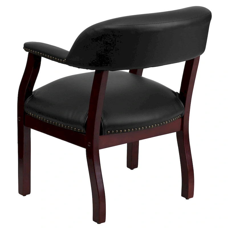 Fauteuil de réception de bureau traditionnel capitonné de type fauteuil de capitaine, avec clous décoratifs sur les accoudoirs