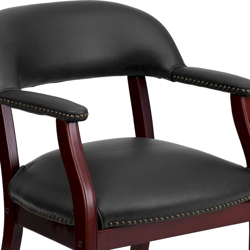 Fauteuil de réception de bureau traditionnel capitonné de type fauteuil de capitaine, avec clous décoratifs sur les accoudoirs