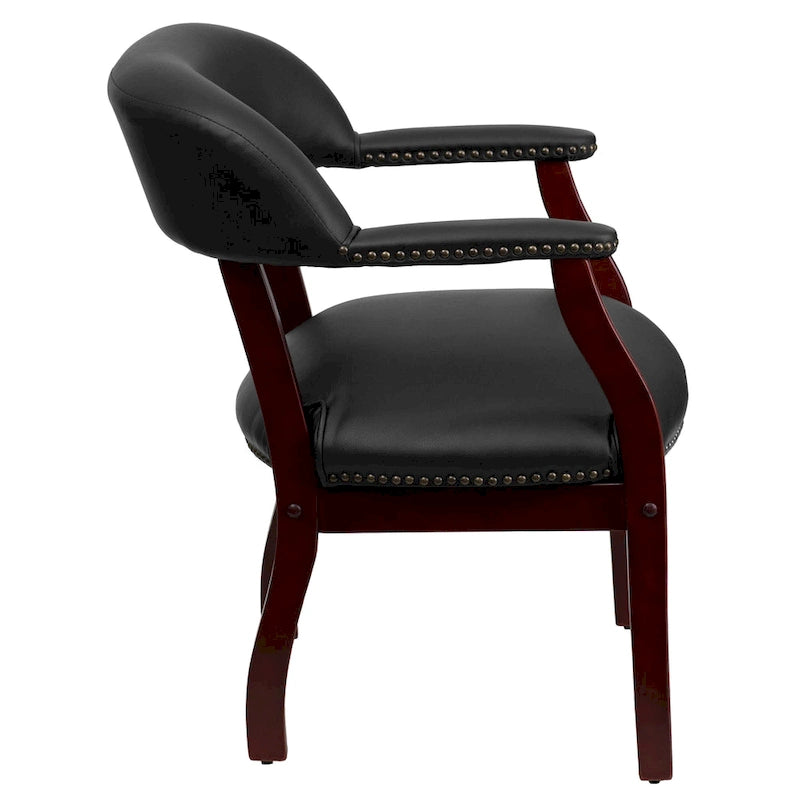 Fauteuil de réception de bureau traditionnel capitonné de type fauteuil de capitaine, avec clous décoratifs sur les accoudoirs