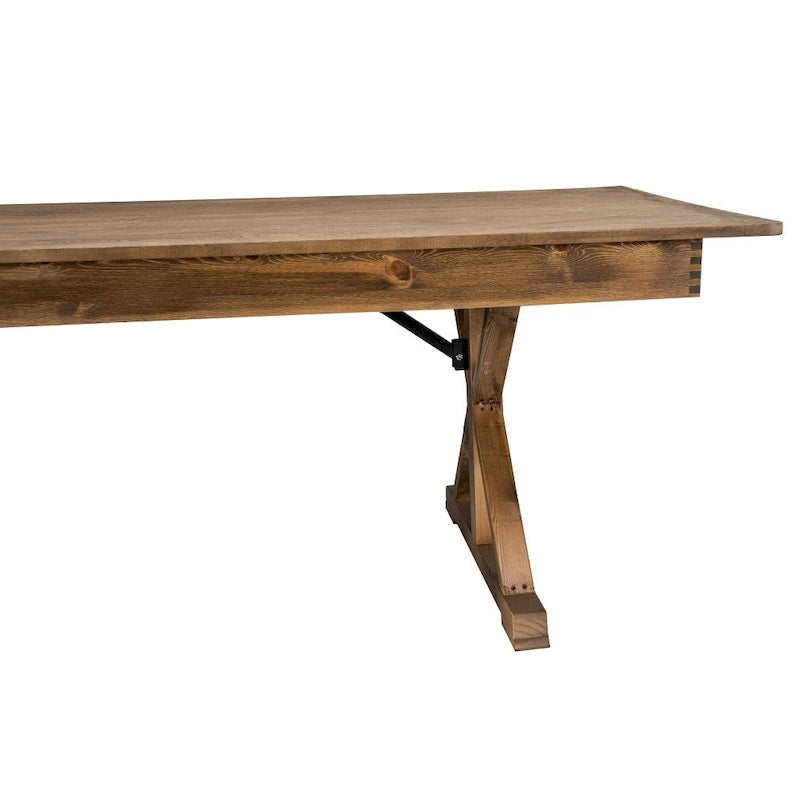Antique Rustic Solid Pine Rectangular Folding Dining Table with X-Legs