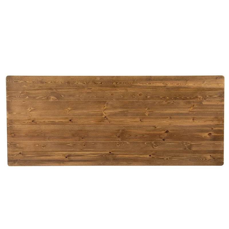 Antique Rustic Solid Pine Rectangular Folding Dining Table with X-Legs