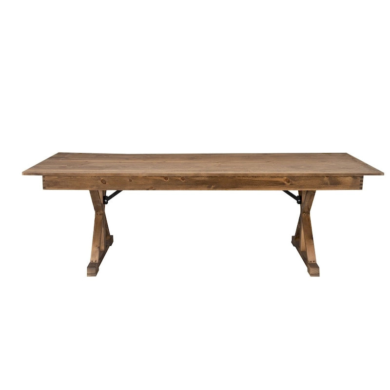 Antique Rustic Solid Pine Rectangular Folding Dining Table with X-Legs