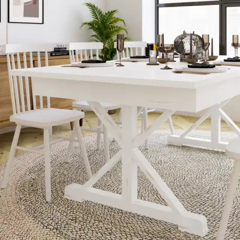 Antique Rustic Solid Pine Rectangular Folding Dining Table with X-Legs