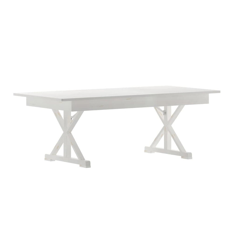 Antique Rustic Solid Pine Rectangular Folding Dining Table with X-Legs