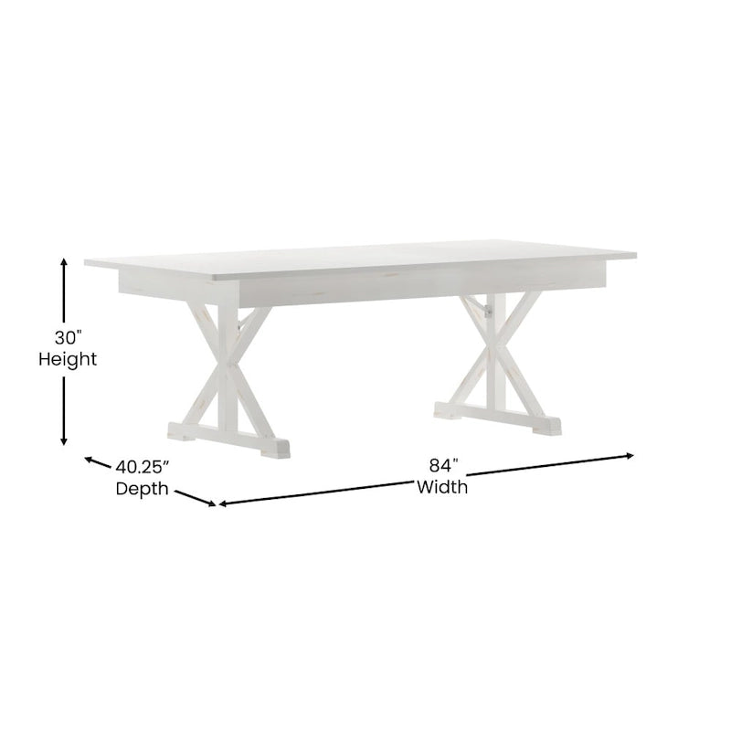 Antique Rustic Solid Pine Rectangular Folding Dining Table with X-Legs