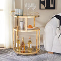 3-Tier Round Bar Cart with Wine Rack Gold Tea Glass Shelves Rolling