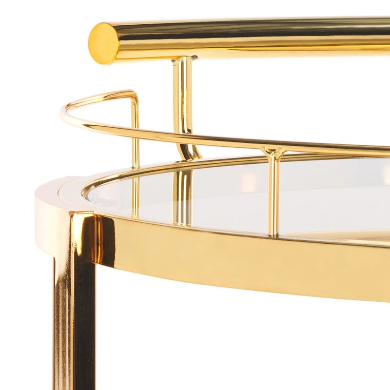 3-Tier Round Bar Cart with Wine Rack Gold Tea Glass Shelves Rolling
