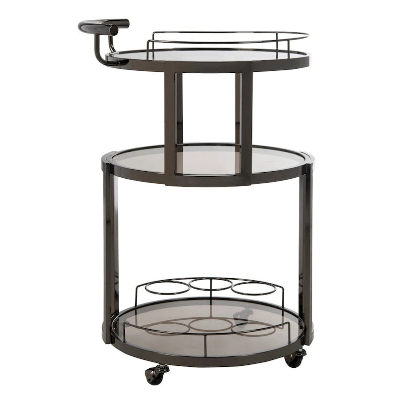 3-Tier Round Bar Cart with Wine Rack Gold Tea Glass Shelves Rolling