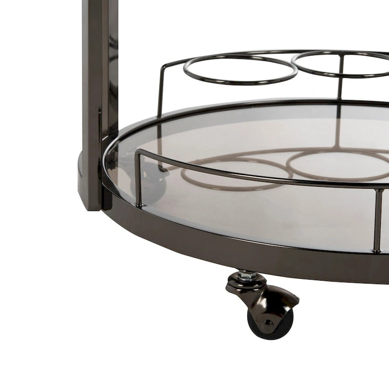 3-Tier Round Bar Cart with Wine Rack Gold Tea Glass Shelves Rolling