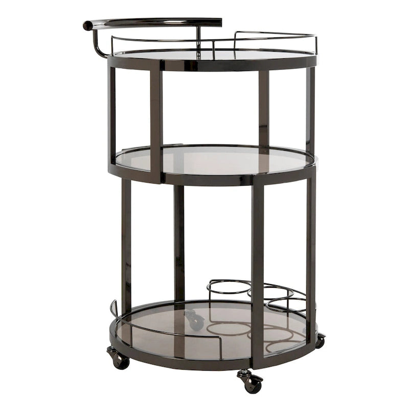 3-Tier Round Bar Cart with Wine Rack Gold Tea Glass Shelves Rolling