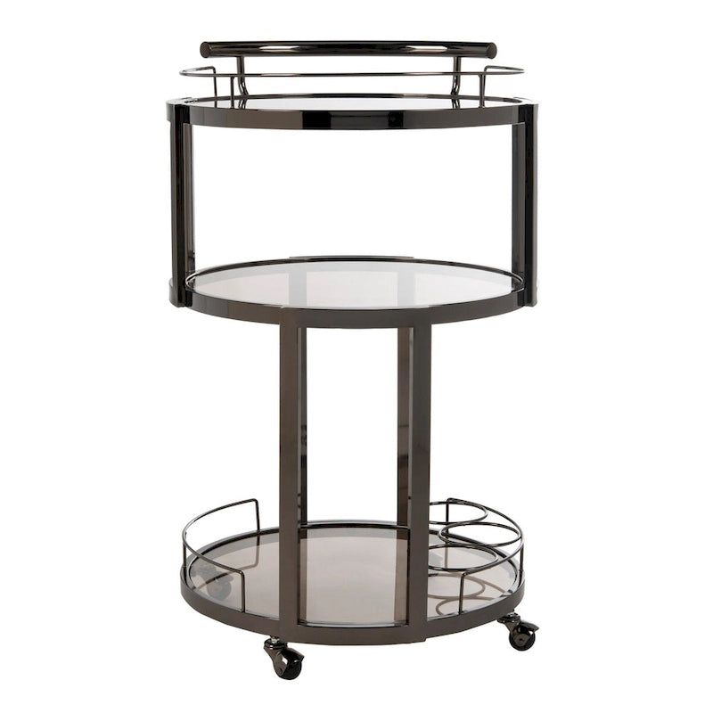 3-Tier Round Bar Cart with Wine Rack Gold Tea Glass Shelves Rolling