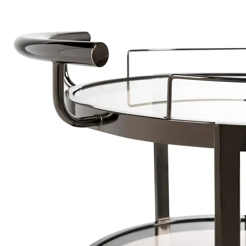 3-Tier Round Bar Cart with Wine Rack Gold Tea Glass Shelves Rolling