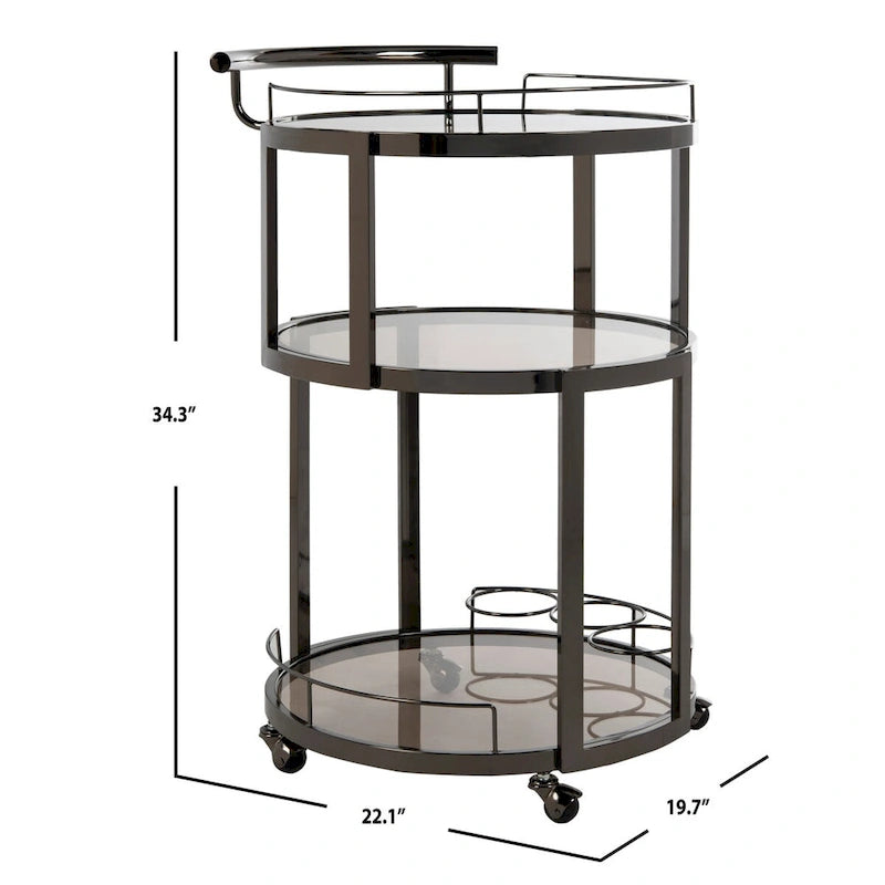 3-Tier Round Bar Cart with Wine Rack Gold Tea Glass Shelves Rolling