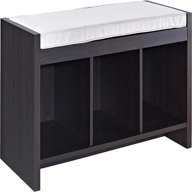 Entryway Storage Bench with Cushion and Open Cubbies Espresso