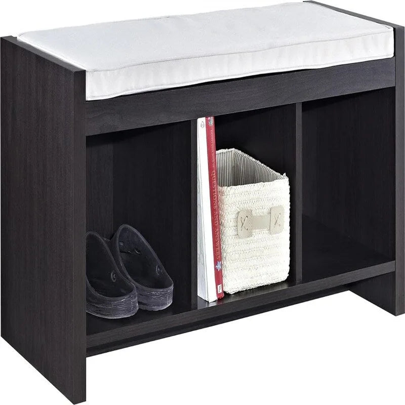 Entryway Storage Bench with Cushion and Open Cubbies Espresso