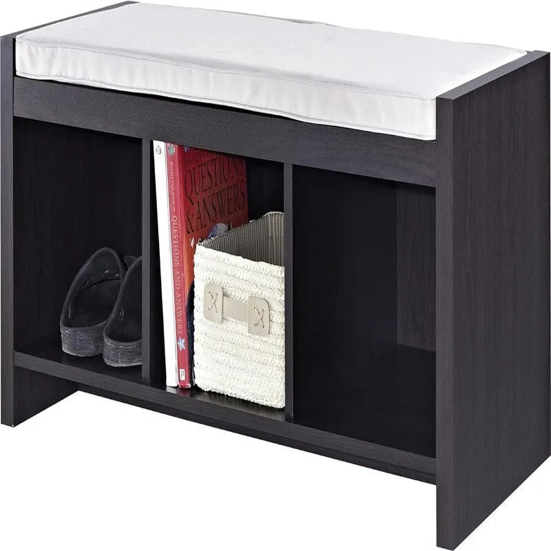 Entryway Storage Bench with Cushion and Open Cubbies Espresso