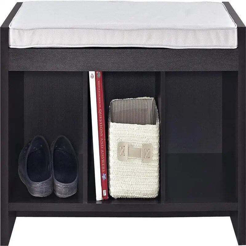 Entryway Storage Bench with Cushion and Open Cubbies Espresso