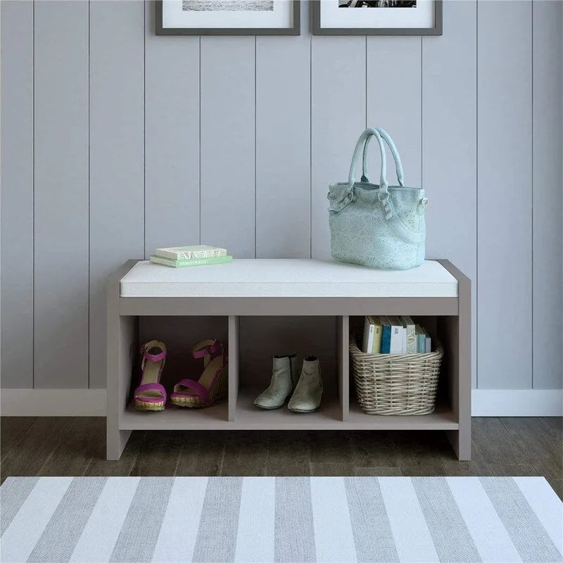 Entryway Storage Bench with Cushion and Open Cubbies Espresso
