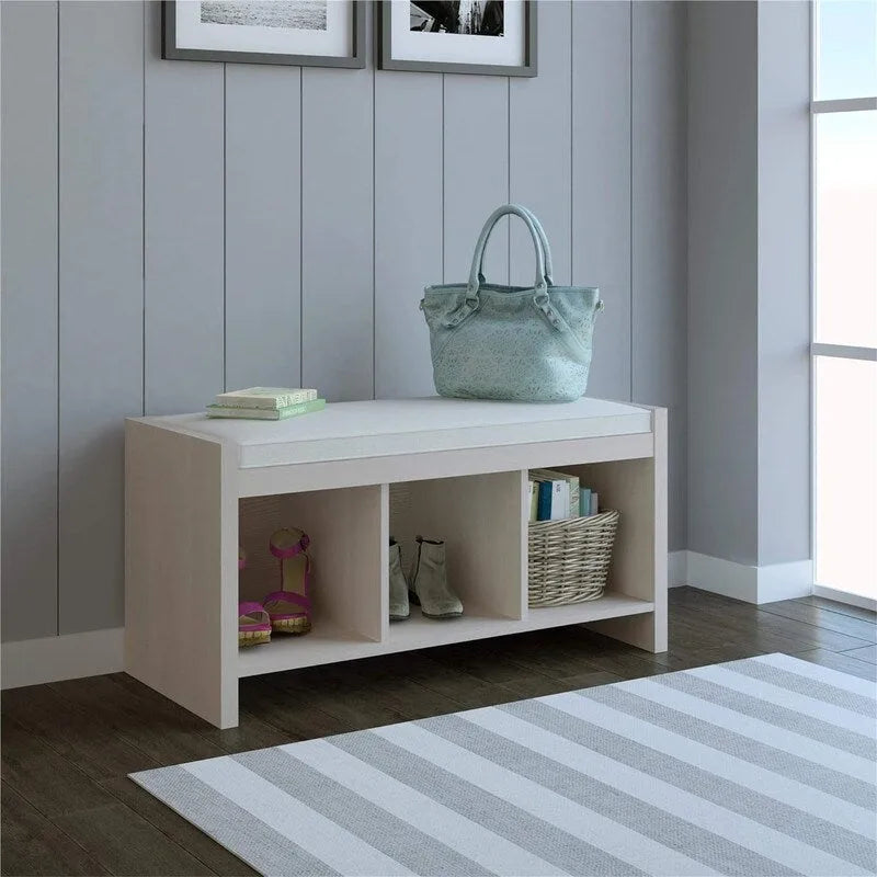 Entryway Storage Bench with Cushion and Open Cubbies Espresso