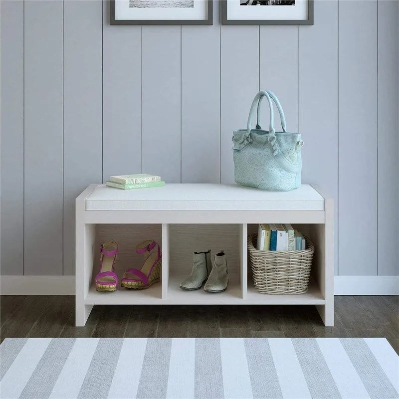 Entryway Storage Bench with Cushion and Open Cubbies Espresso
