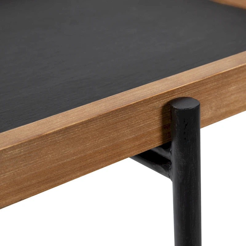 Rustikaler Beistelltisch aus Holz und Eisen mit eingelassener Schieferplatte
