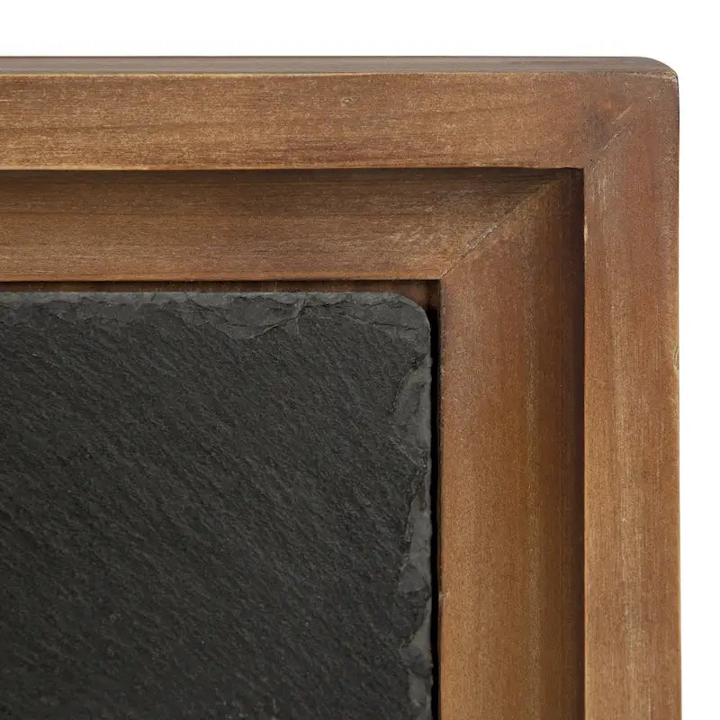 Rustikaler Beistelltisch aus Holz und Eisen mit eingelassener Schieferplatte