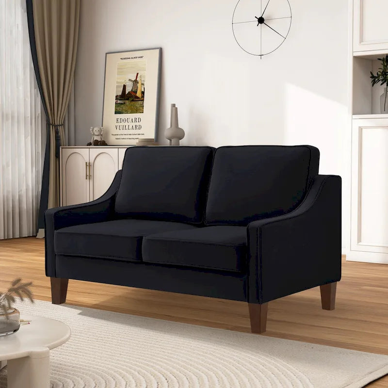 Velvet Upholstered 2-Seater Loveseat Sofa with High-Density Foam, Taupe Black Navy