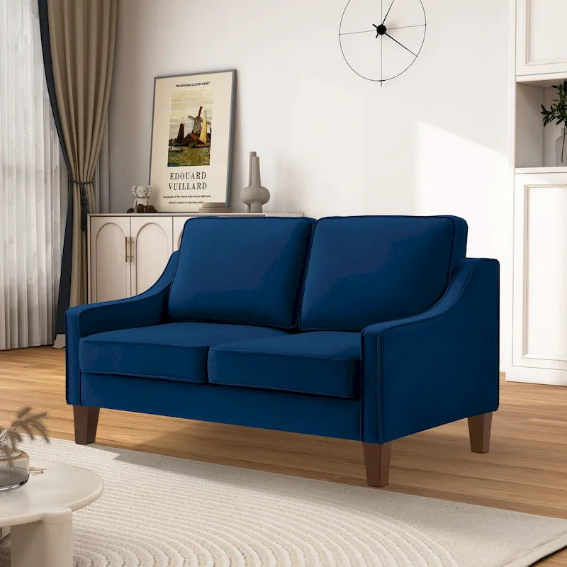 Velvet Upholstered 2-Seater Loveseat Sofa with High-Density Foam, Taupe Black Navy