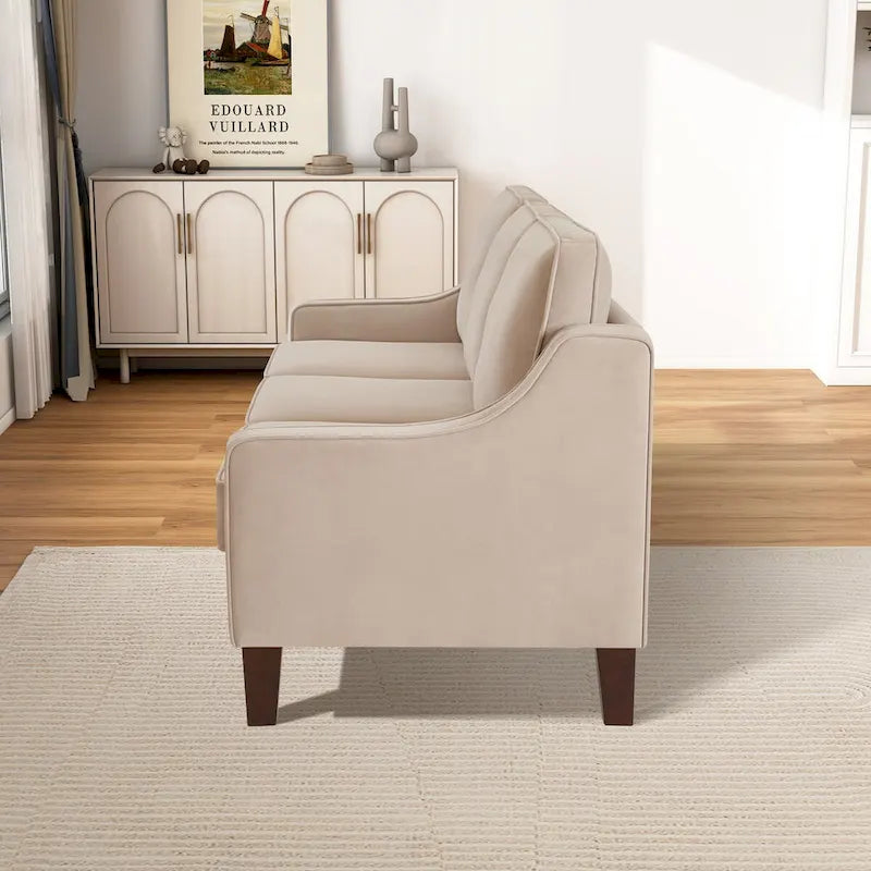 Velvet Upholstered 2-Seater Loveseat Sofa with High-Density Foam, Taupe Black Navy
