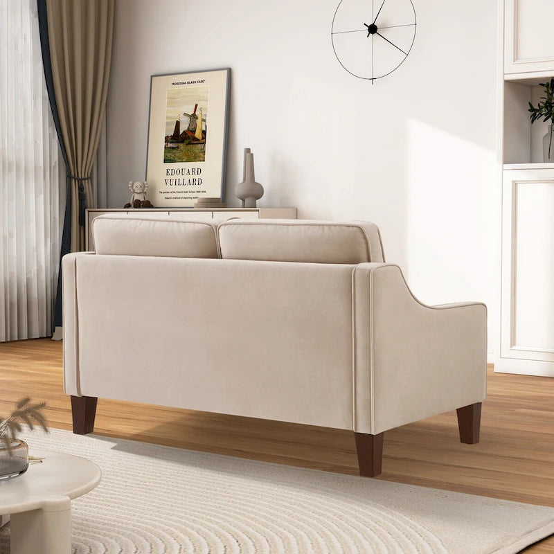 Velvet Upholstered 2-Seater Loveseat Sofa with High-Density Foam, Taupe Black Navy