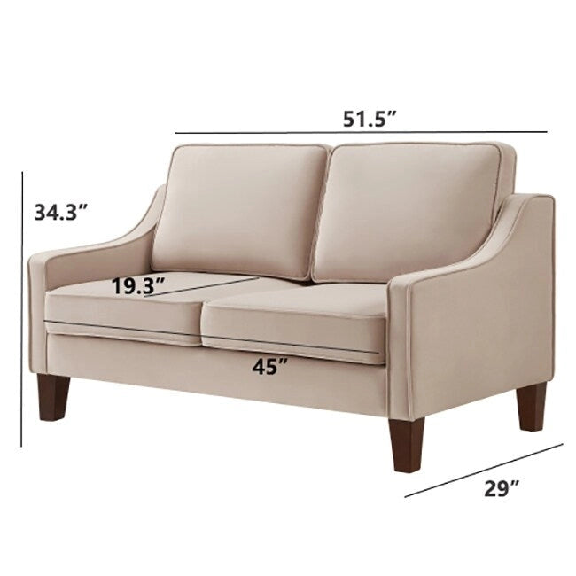 Velvet Upholstered 2-Seater Loveseat Sofa with High-Density Foam, Taupe Black Navy