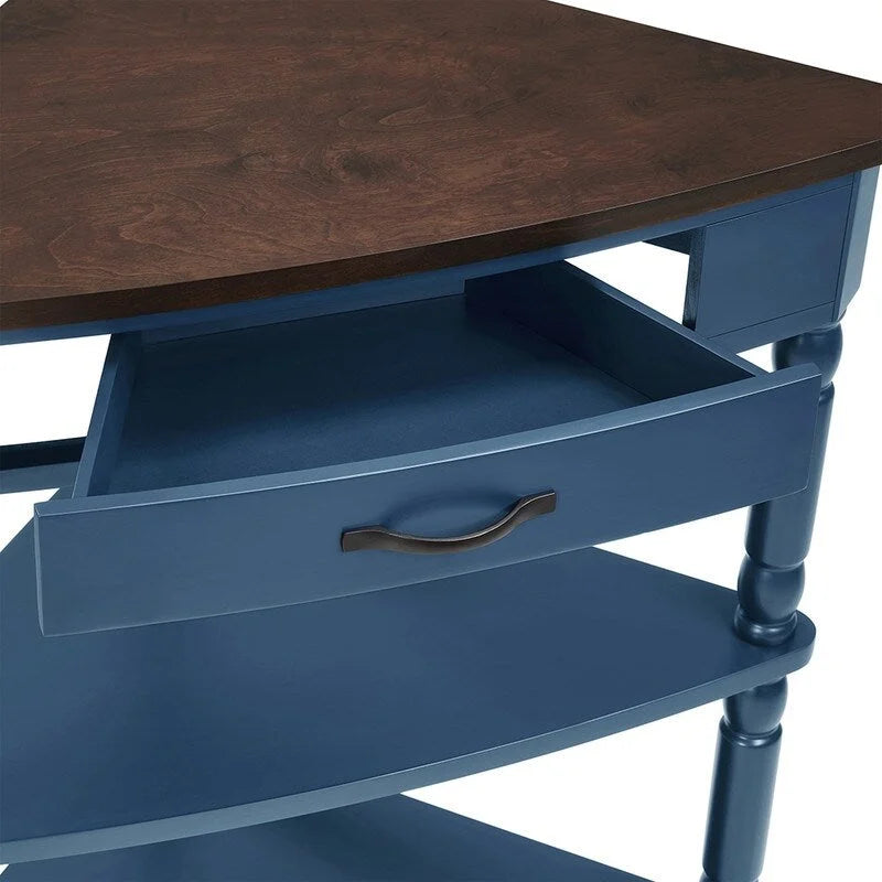 Dreieckiger Beistelltisch für die Ecke mit Schublade und zwei Ablagen aus Holz mit Used-Optik