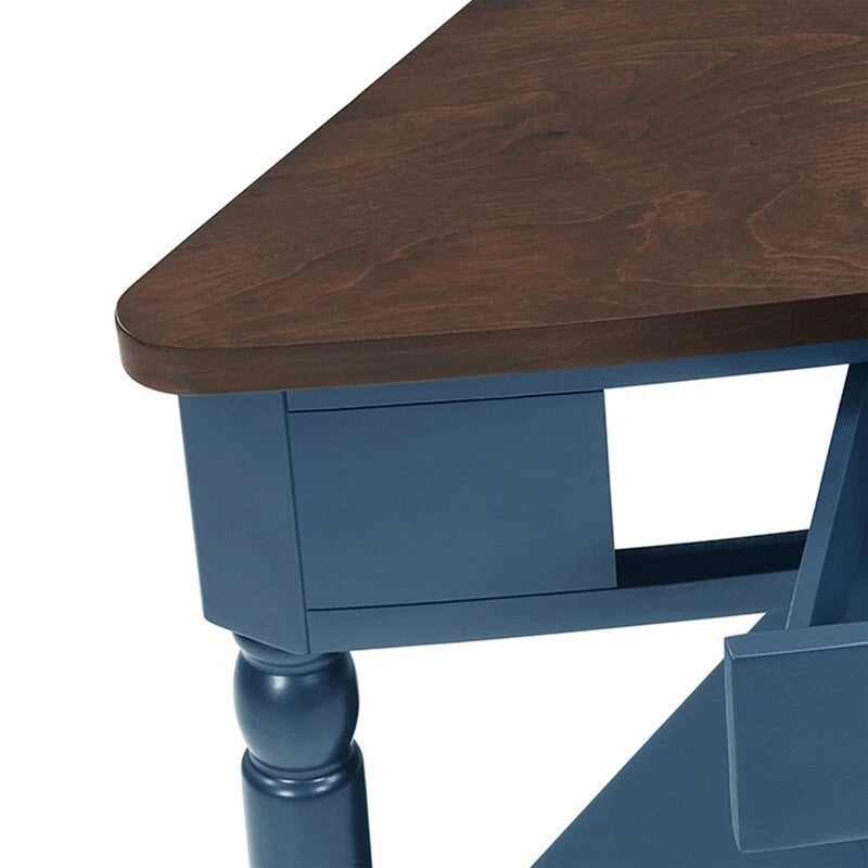 Dreieckiger Beistelltisch für die Ecke mit Schublade und zwei Ablagen aus Holz mit Used-Optik