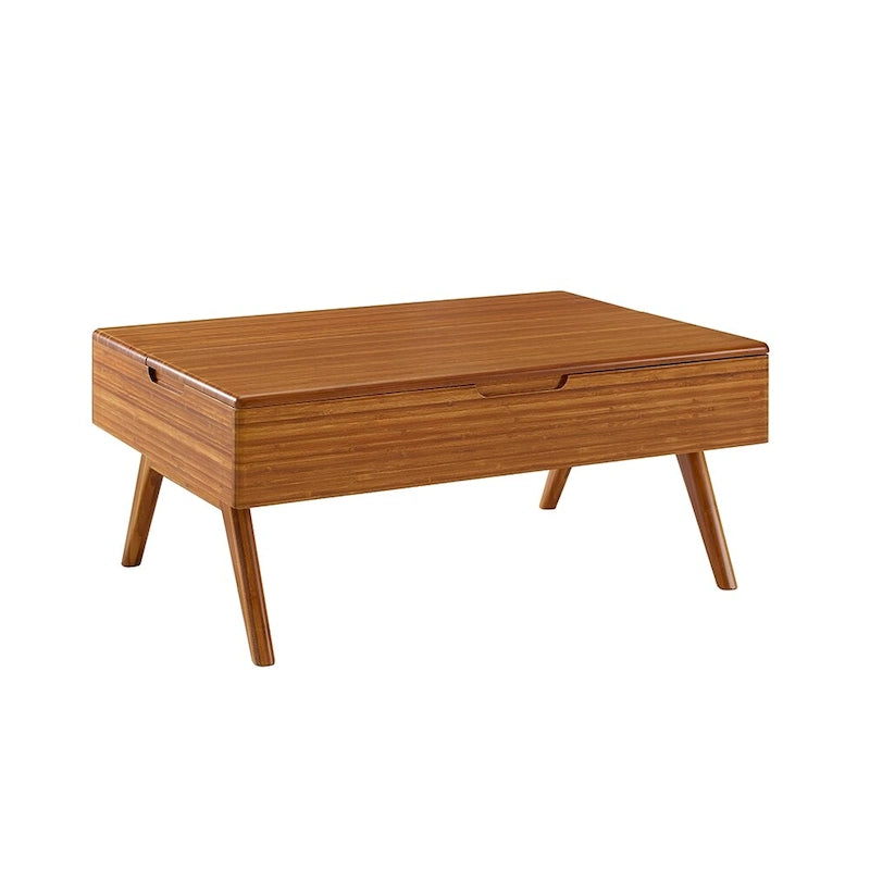 Mid-Century Solid Bamboo Lift Top Coffee Table with Hidden Storage, Amber
